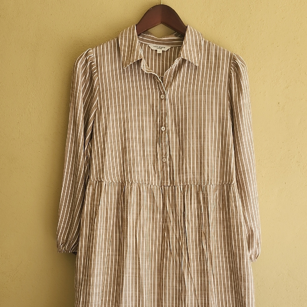 Max Studio Bohemian Beige Striped Long Sleeve Dress - Picture 7 of 16